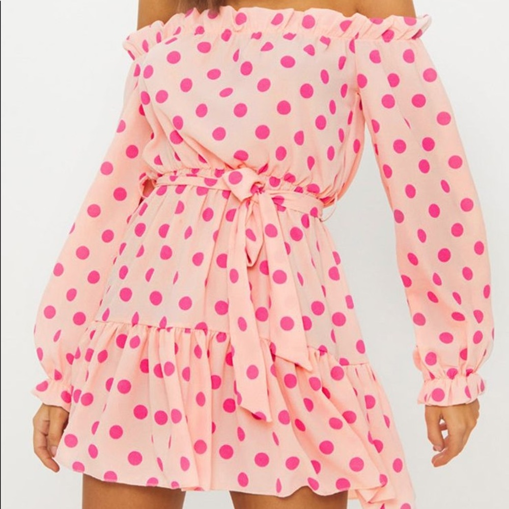 PrettyLittleThing Polka Dot Tie Waist Shift